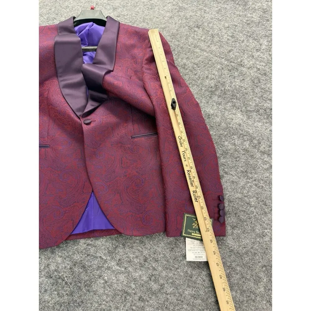 Pietro Scarlatti Mens Tuxedo Suit Blazer Pants Paisley Red Blue US 44 EU 54 T13